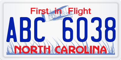 NC license plate ABC6038