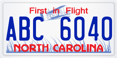 NC license plate ABC6040