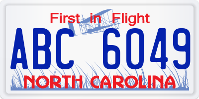 NC license plate ABC6049