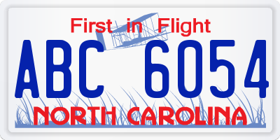 NC license plate ABC6054