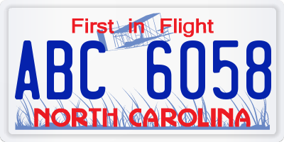 NC license plate ABC6058