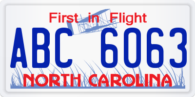 NC license plate ABC6063