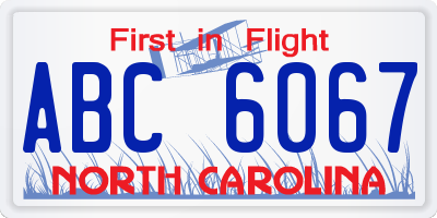 NC license plate ABC6067