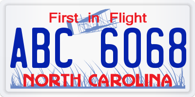 NC license plate ABC6068