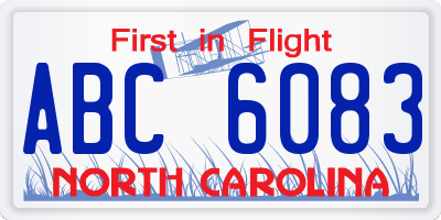 NC license plate ABC6083