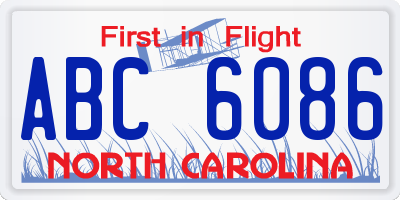 NC license plate ABC6086