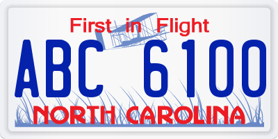 NC license plate ABC6100