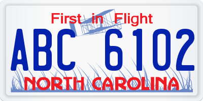 NC license plate ABC6102