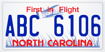 NC license plate ABC6106