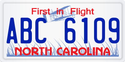 NC license plate ABC6109