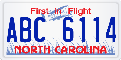 NC license plate ABC6114