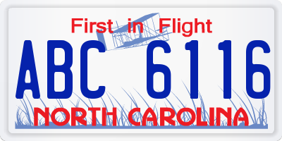 NC license plate ABC6116