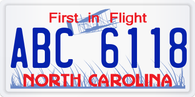 NC license plate ABC6118