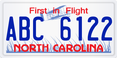 NC license plate ABC6122