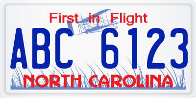 NC license plate ABC6123