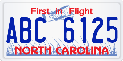 NC license plate ABC6125