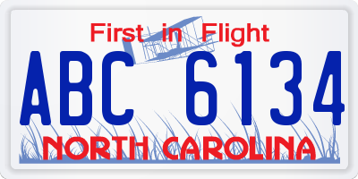 NC license plate ABC6134