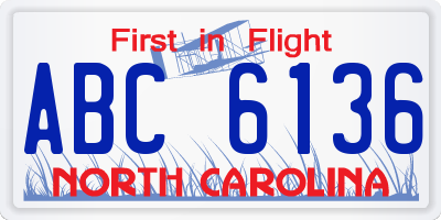 NC license plate ABC6136