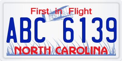 NC license plate ABC6139