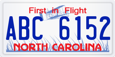 NC license plate ABC6152