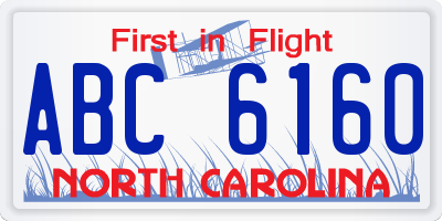 NC license plate ABC6160