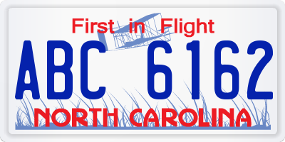NC license plate ABC6162