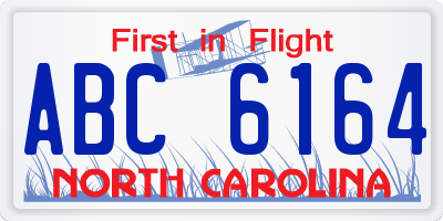 NC license plate ABC6164