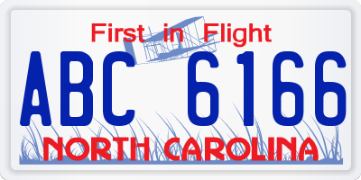 NC license plate ABC6166