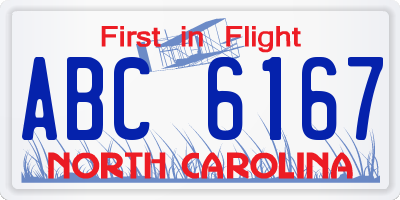 NC license plate ABC6167