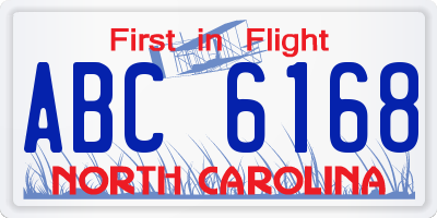 NC license plate ABC6168