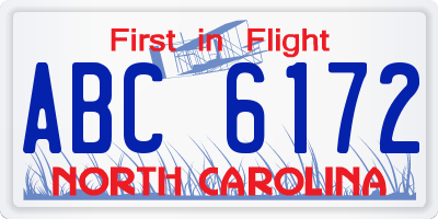 NC license plate ABC6172