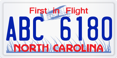 NC license plate ABC6180