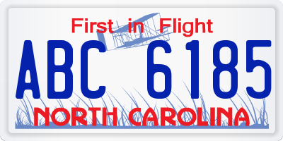 NC license plate ABC6185