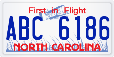 NC license plate ABC6186