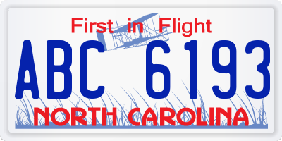 NC license plate ABC6193