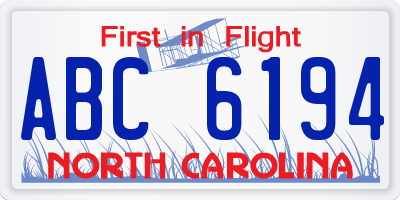 NC license plate ABC6194