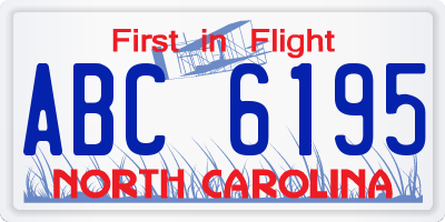 NC license plate ABC6195