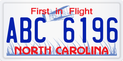 NC license plate ABC6196
