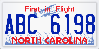 NC license plate ABC6198