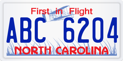 NC license plate ABC6204