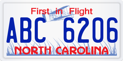 NC license plate ABC6206