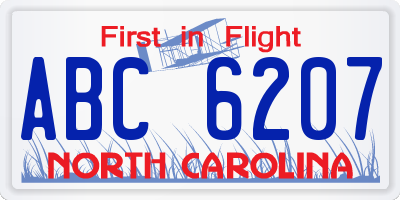 NC license plate ABC6207