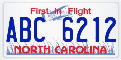 NC license plate ABC6212