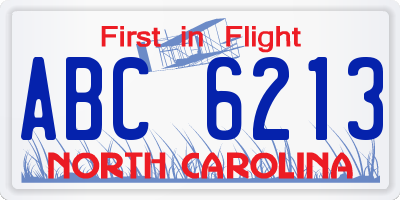 NC license plate ABC6213
