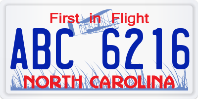 NC license plate ABC6216