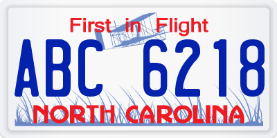 NC license plate ABC6218