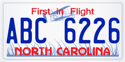 NC license plate ABC6226