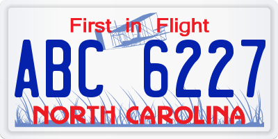 NC license plate ABC6227