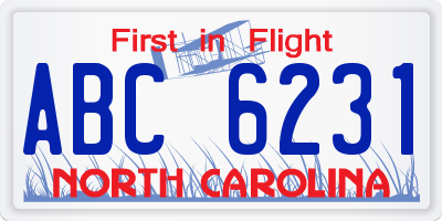 NC license plate ABC6231
