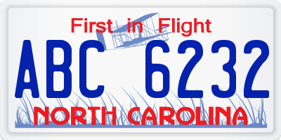 NC license plate ABC6232